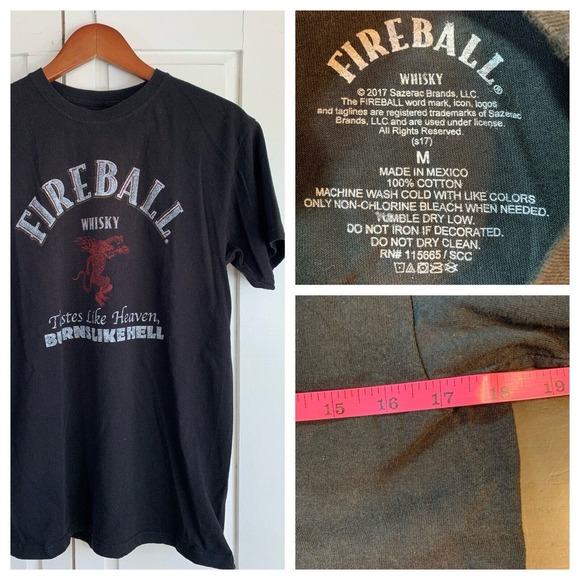 Fireball Whisky T shirt Men Medium Black Cinnamon Devil Tastes Heaven Burns Hell - Picture 1 of 10